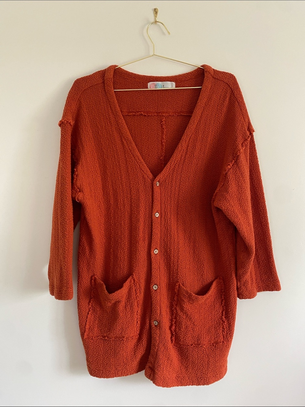 Free People Day Dreaming 100% Cotton Oversized Cardigan Malibu Orange | - Picture 2 of 8